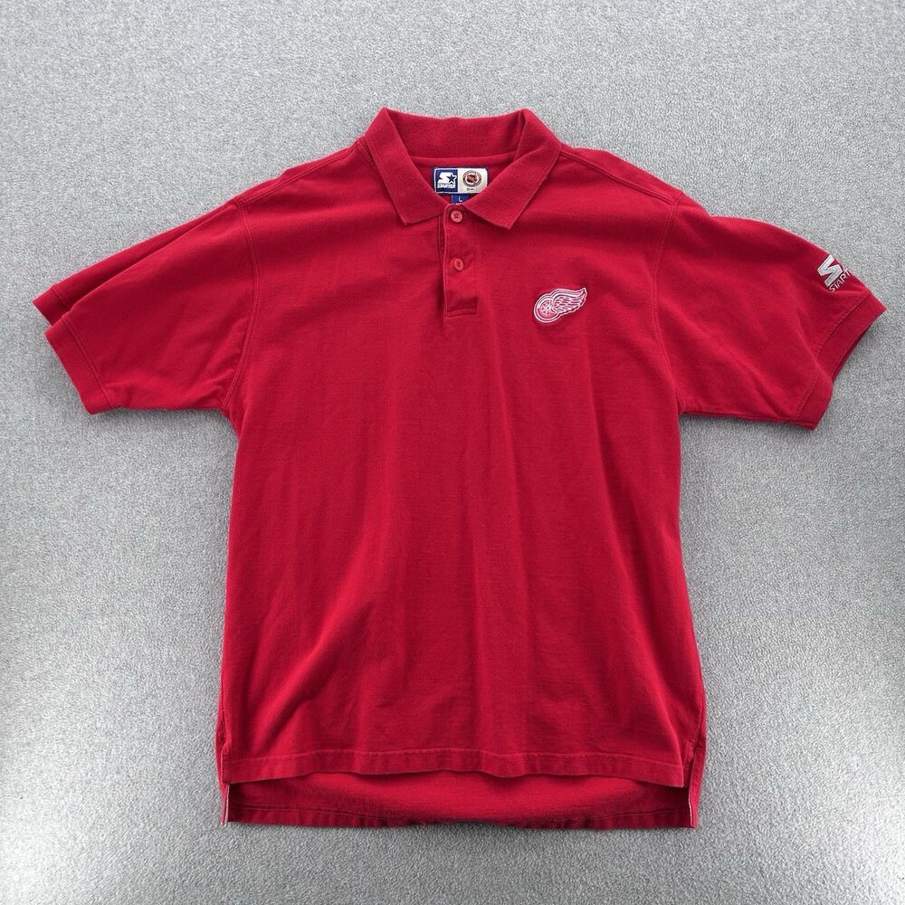 Vintage Detroit Red Wings 90s Polo Shirt Mens Large Starter Red NHL Hockey